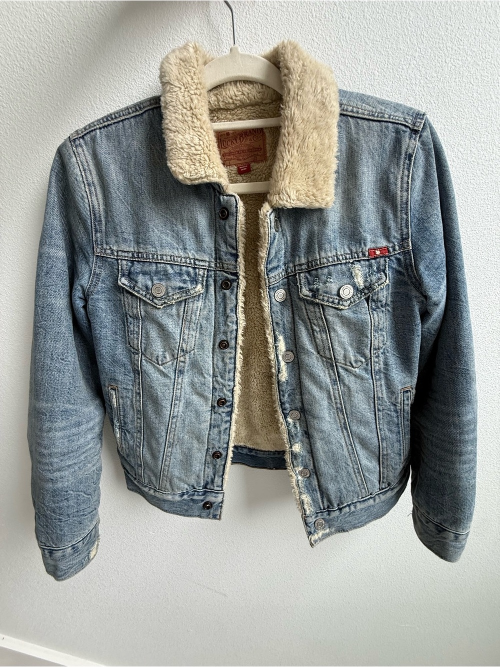 Lucky Brand Light Blue Denim Jacket with Cream Sherpa Collar